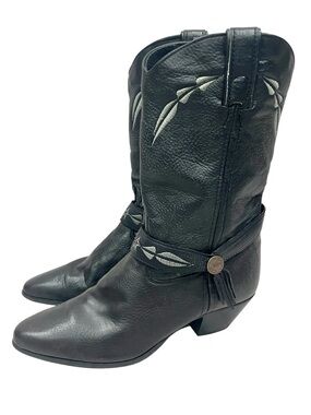 Laredo Black Leather Western Ankle Boots with Gray/Silver Embroidery